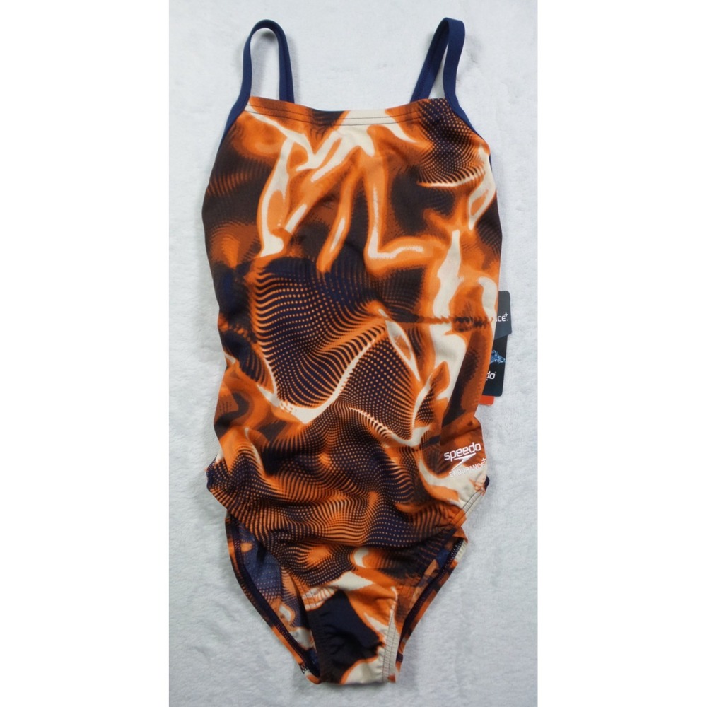 Speedo Swimsuit Womens Size 28 Orange Endurance Flash Time Flyback One-Piece NWT